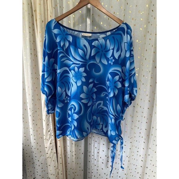 NWT Lee's Fashion Hawaii LLC Hawaiian Wide Short Sleeves Side Self Tie Tunic Top - Picture 2 of 7